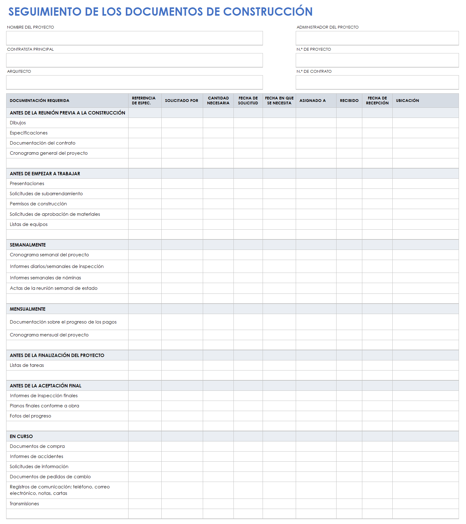 Rastreador de documentación de construcción