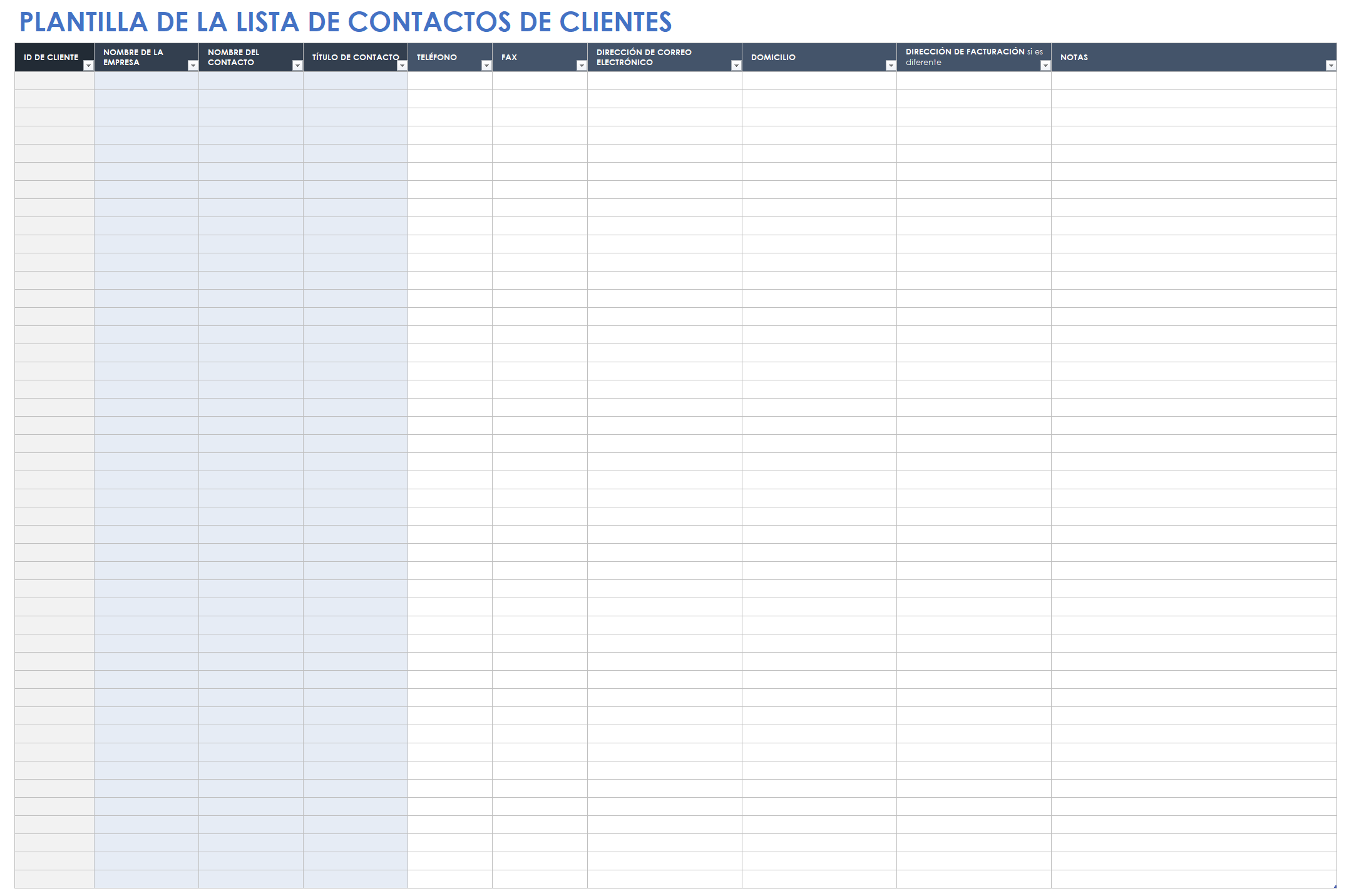 Lista de contactos de clientes