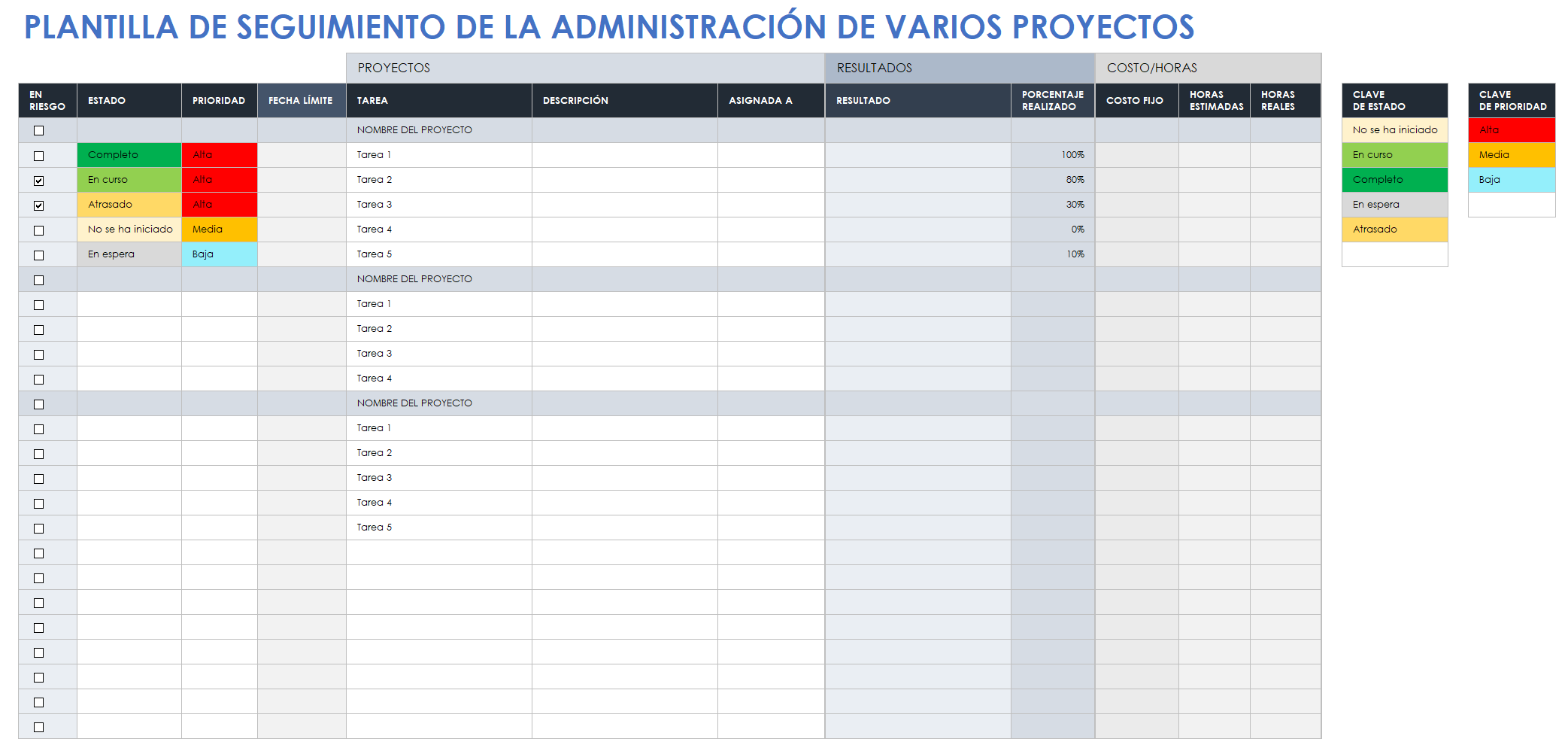 Seguimiento de la gestión de múltiples proyectos