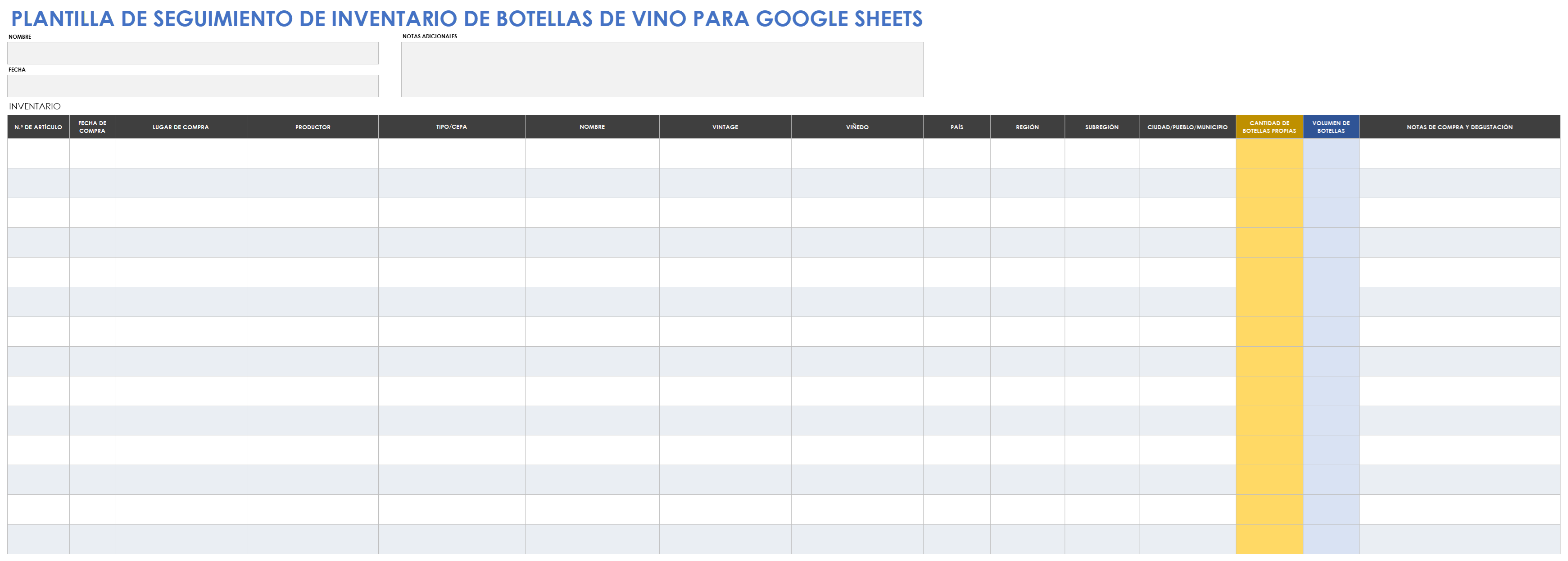  Plantilla de seguimiento de inventario de botellas de vino de Google Sheets