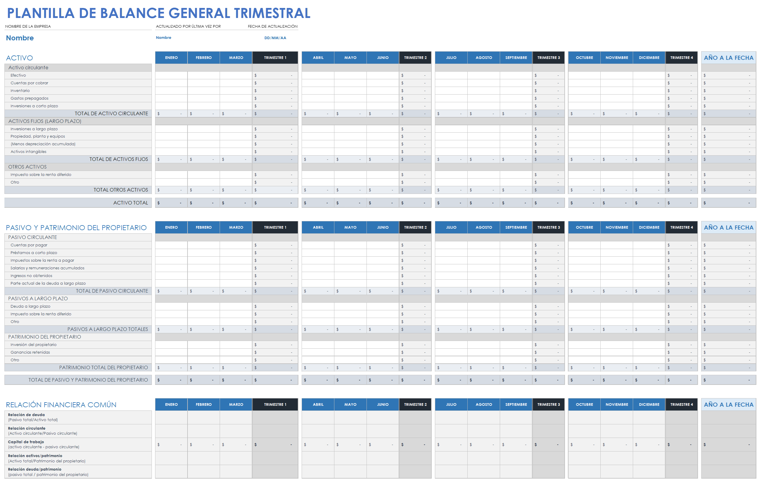  Plantilla de balance trimestral