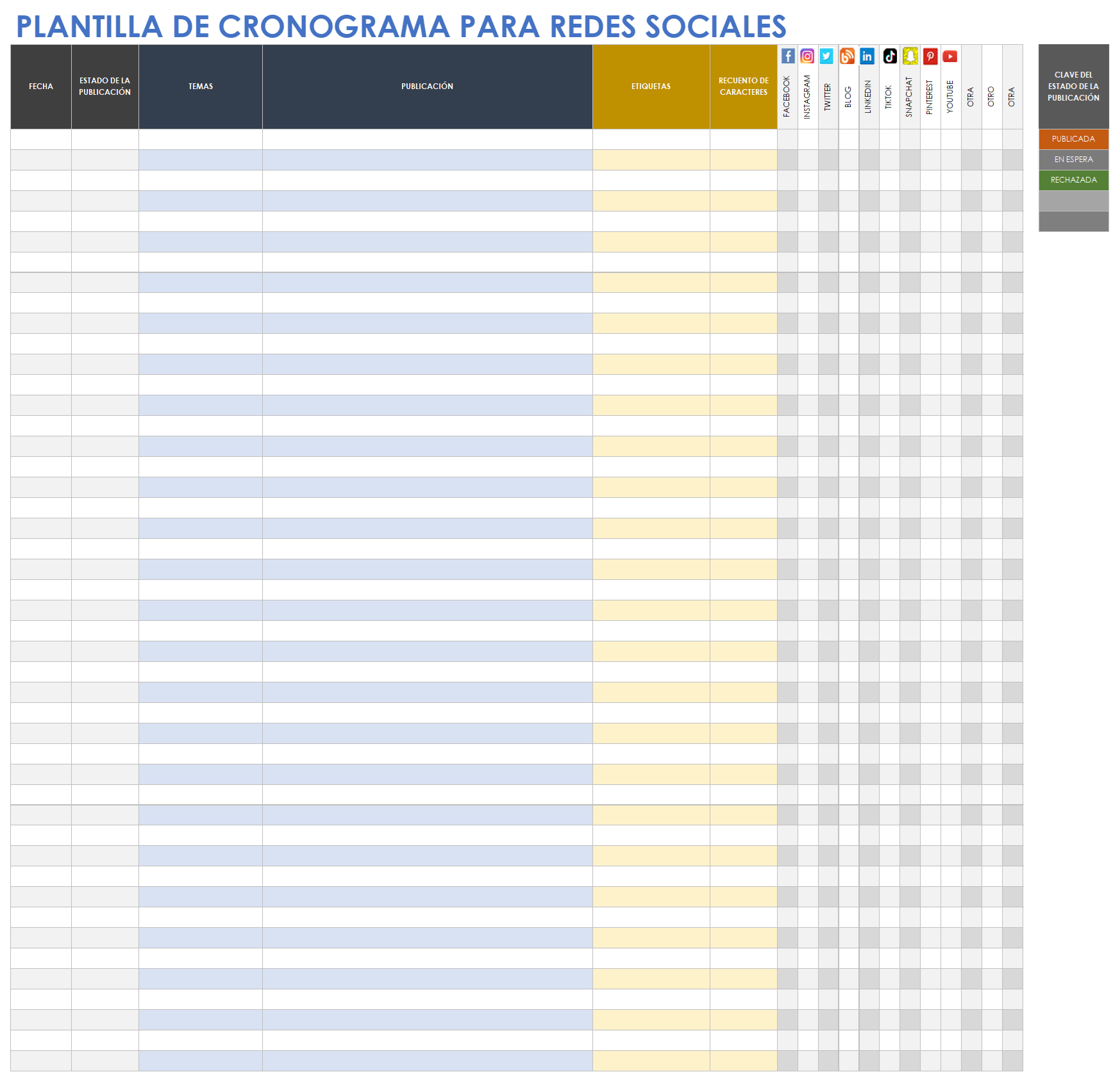 Plantilla de programación de redes sociales