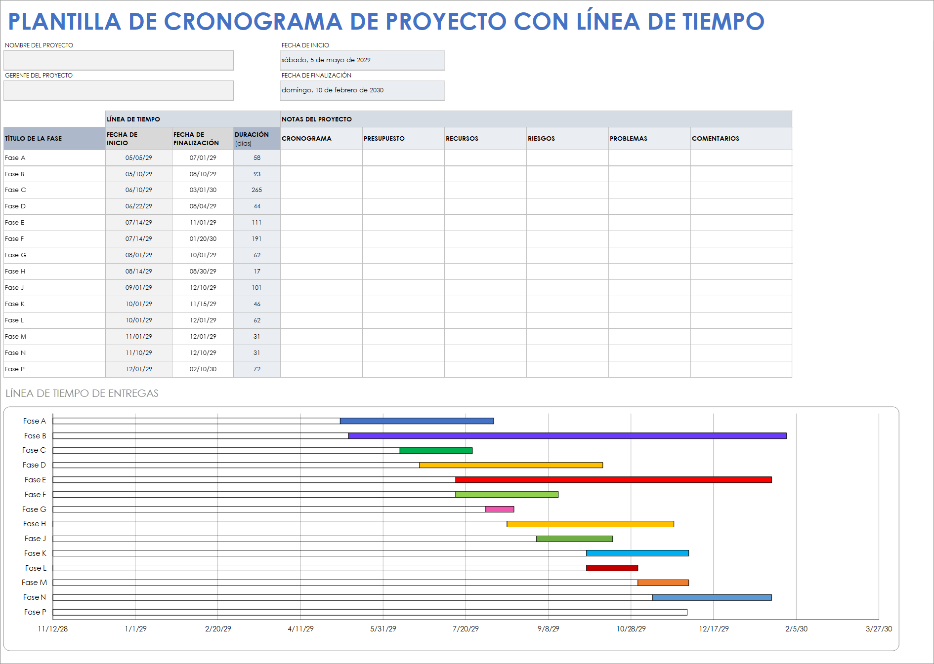  Plantilla de cronograma de proyecto con hoja de tiempo de Google Sheets