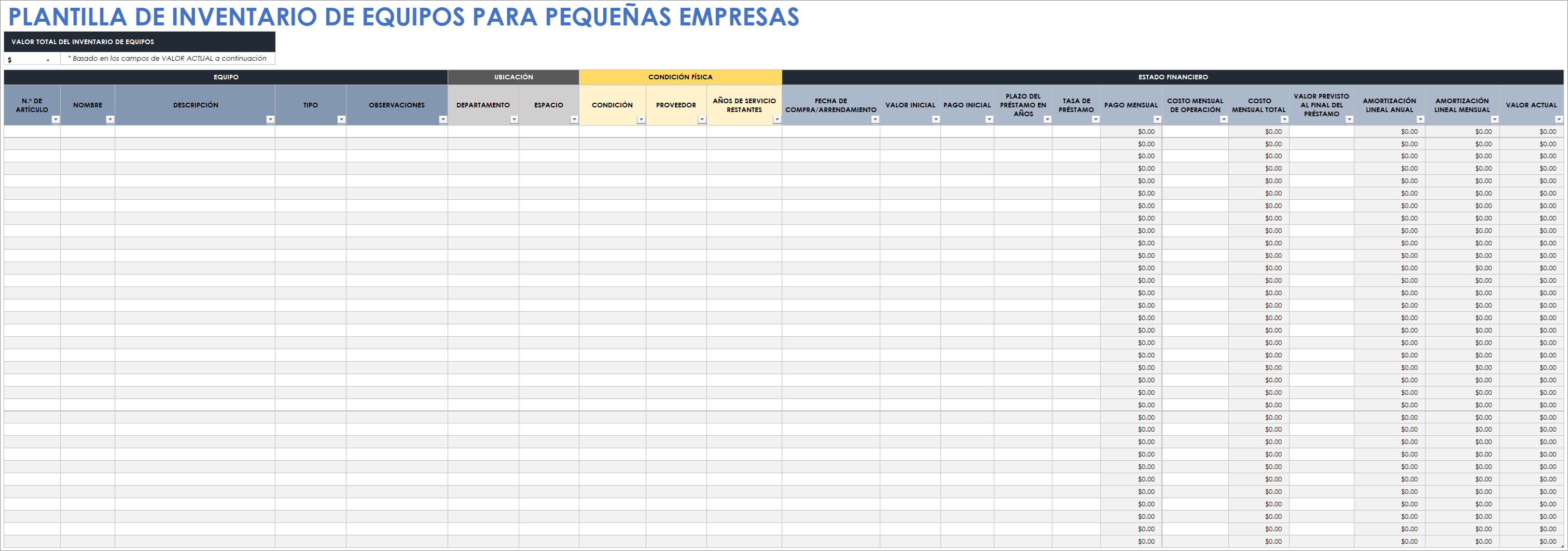  Plantilla de inventario de equipos para pequeñas empresas