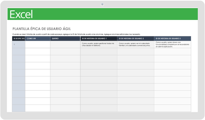 Plantilla épica de usuario ágil