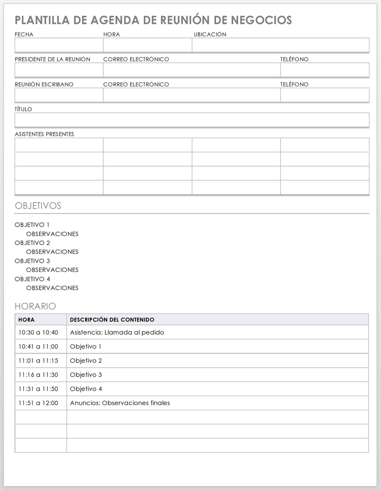  Plantilla de agenda de reuniones de negocios