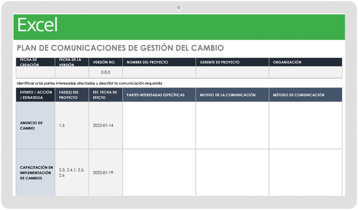  Plantilla de plan de comunicaciones de gestión de cambios