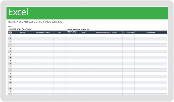  Plantilla de calendario de contenido editorial