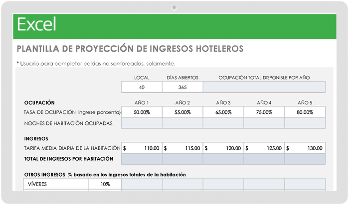 Plantilla de Proyección de Ingresos del Hotel