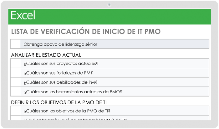 LISTA DE VERIFICACIÓN DE INICIO DE LA PMO DE TI