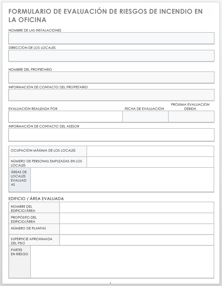 FORMULARIO DE EVALUACIÓN DE RIESGO DE INCENDIO EN LA OFICINA