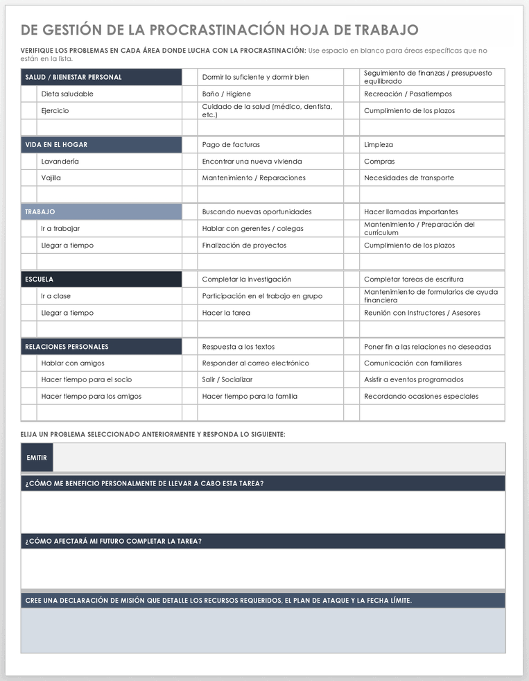 HOJA DE TRABAJO DE GESTIÓN DE LA PROCRASTINACIÓN