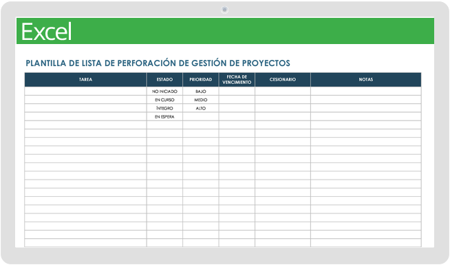 Plantilla de lista de verificación de gestión de proyectos