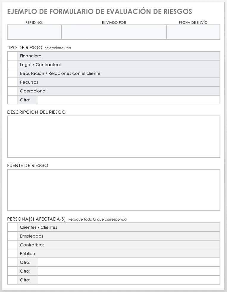 MUESTRA DE FORMULARIO DE EVALUACIÓN DE RIESGOS