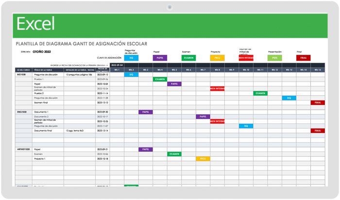 PLANTILLA DE GRÁFICO DE GANTT DE ASIGNACIÓN ESCOLAR