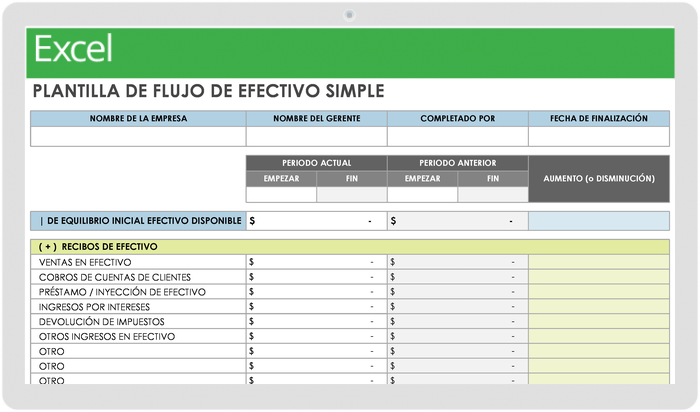 Plantilla de Flujo de Efectivo Simple