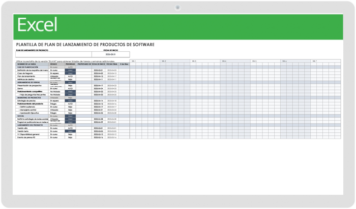 Plantilla de plan de lanzamiento de productos de software