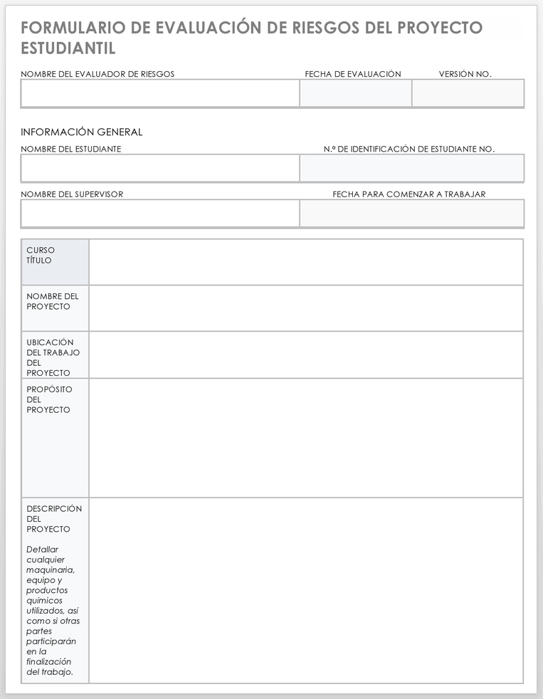 FORMULARIO DE EVALUACIÓN DE RIESGOS DEL PROYECTO DEL ESTUDIANTE