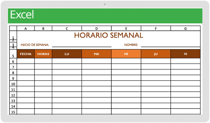 Horario de trabajo 5Día 2 en plantilla de página